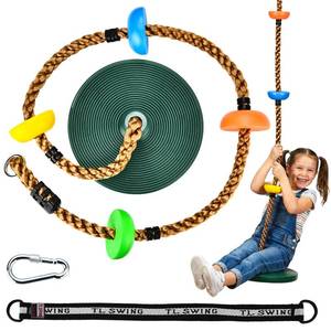 lot 19589 image: HeyZoo Tree Swing Kids 330LB Climbing Rope with Platforms Disc Swing, Green
