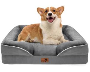 lot 19594 image: Spotted Play Orthopedic Dog Bed with Sides - Dog Sofa Beds for Medium Dogs, Supportive Foam Pet Couch Bed with Washable Removable Cover, Waterproof Lining and Non-Slip Bottom, Grey - M