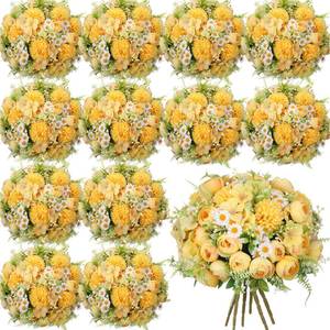 lot 19595 image: Tigeen Peonies Artificial Flowers Faux Roses Silk Flowers Hydrangea Artificial Bouquet for Wedding Table Centerpiece Floral Vase Home Office Bridal Decor(Light Yellow,12 Bundles)