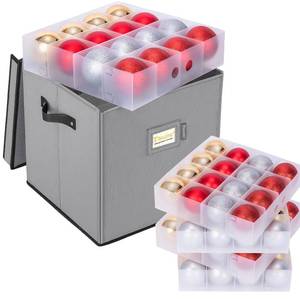 lot 19604 image: BALEINE Christmas Ornament Storage Box with Dividers, Premium Holiday Ornaments Storage Container Bin for Xmas Decorations (128 Ball, Grey, Hard)