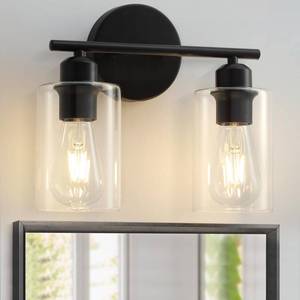 lot 19605 image: SEABLE 2-Light Bathroom Light Fixtures, Matte Black Bathroom Vanity Lights, Bathroom Lighting Fixtures Over Mirror with Clear Glass Shade, Wall Sconce Light for Bedroom, Living Room and Hallway