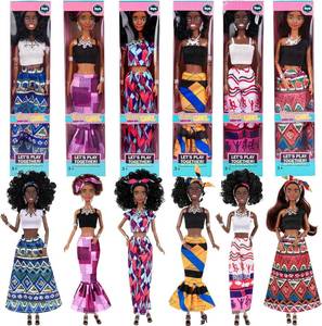 lot 19610 image: dollbie 6 Pack African American Fashion Dolls Set with Mix and Match Outfits � 11.5in Posable Black Dolls and 5 Accessories Each (Crown, Necklace, Headscarf and More)  Pink Gift Case