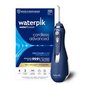 lot 19615 image: Waterpik Cordless Advanced Portable Water Flosser, Rechargeable, Blue