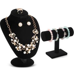 lot 19617 image: RattanView 2 Pcs Black Velvet Jewelry Necklace Display Stand Set