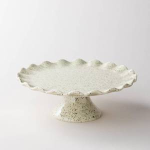 lot 19632 image: YHOJOY Ceramic Cake Stand, Small Cake Plate for 8 Inch Cake, Speckled White