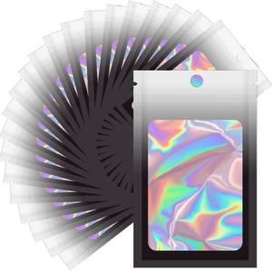 lot 20241 image: UWJIX Mylar Holographic Bags 2.7x3.9 Inch,100 PCS Small Clear Resealable Smell Proof Bags,Black-White Packaging Bag for Candy,Food Storage,Jewelry,Small Business