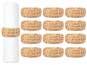 lot 20243 image: CLEENTABLE Braided Rattan Napkin Rings, Set of 10, Tan Brown