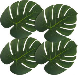 lot 20267 image: ATFL Artificial Palm Leaves,50 Pcs Big Leaf Placemat, Green Palm Leaves Party Decorations,Tropical Table Decor, Hawaiian Leaves Decor,Safari Leaves Decoration