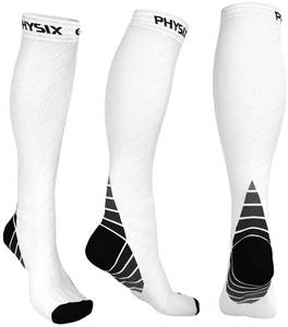 lot 20284 image: Physix Gear Compression Socks - Best Men and Womens Compression Socks for Circulation, Running, Nurses, Athletic Use Sock Compression, Blood Pressure Socks, Calcetines de Compresion, All, White, LXL (1 Pair)