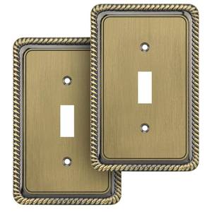 lot 20288 image: Henne Bery Rope Edge Decorative Wall Plate Switch Plate Outlet Cover (Single Toggle, 2 Pack, Antique Brass)