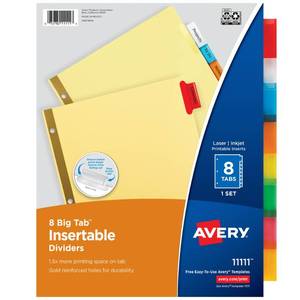 lot 20289 image: Avery� Big Tab Insertable Dividers, 8-Tab, Multicolor, 1 Set