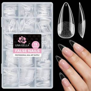 lot 20313 image: UNA GELLA Stiletto Gel Nail Tips Medium 15 Sizes Pre-Etched Clear Tips