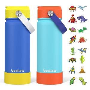 lot 20325 image: Beallets 18oz Kids Insulated Water Bottle, 2 Pack Straw Cup (PINK LID BROKEN)