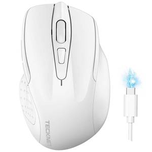 lot 20332 image: TECKNET Wireless Mouse, BT 5.02.4G, Rechargeable 6-DPI Silent, White