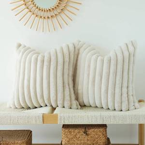 lot 20370 image: JOJUSIS Faux Fur Plush Throw Pillow Covers, Beige, 24 x 24-Inch