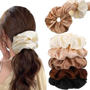 lot 20375 image: auroray 5 Pieces 7 Inch Jumbo Satin Silk Scrunchies for Women, Large Oversize Scrunchies For Thick Hair