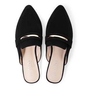lot 20379 image: MUSSHOE Womens Mules for Women - Suede Slip On Backless Loafers with Cushioned Insole and Non-Slip Sole, Pointed Toe Flats for Office Work Business Casual,Black Suede 9