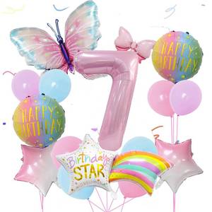 lot 20381 image: Pink Butterfly Balloons for Birthday Decorations - 32inch Number Balloons 7st Birthday Girl, Balloon Arch Kit with Colorful Butterflies for Party Decor, Wedding (Pink Butterfly, Number 7)
