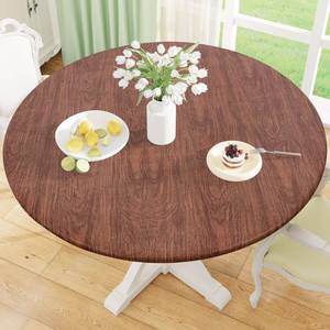 lot 20382 image: misaya Round Fitted Tablecloth with Elastic Edge, 100percent Waterproof Oil Proof Plastic Table Cover, Vinyl Flannel Backed Tablecloth Fits 36in-44in Round Tables for Dinner, Outdoor, Picnic, Oak Wooden Grain