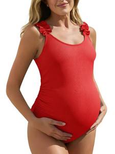 lot 20385 image: Summer Mae Ribbed Maternity One Piece Swimsuit Ruffle Wood Ear Bathing Suit (Size 10)