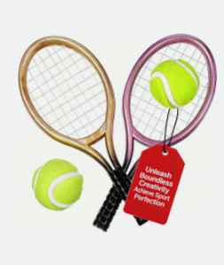 lot 8236 image: Miniature Tennis Racket and Ball Set Lot 3 Rackets 6 Balls - Stock image may not match actual product image