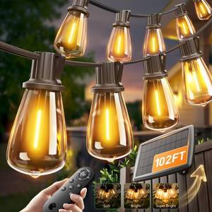 lot 1306 image: addlon 102FT(966) Solar String Lights Outdoor with Remote, Last 30 Hrs