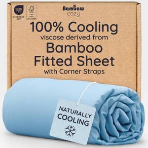 lot 1326 image: Bambaw 100% Viscose Derived from Bamboo Fitted Sheet, 16���� Pocket King Bed Fitted Sheet Only, Cooling Fitted Sheets King Size, Breathable & Soft King Size Fitted Sheet with Corner Straps (Dream Blue)