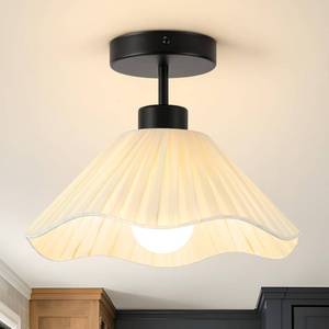 lot 1342 image: JERANDO 12 Semi Flush Mount Lamp with Fabric Shade, E26 Flower Ceiling Light for Hallway, Farmhouse Black Close to Ceiling Light, Modern Ceiling Light Fixture for Entryway Bedroom Laundry Room Foyer