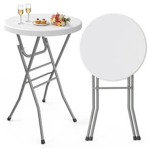 lot 2324 image: Pureegg Round Cocktail Table - High Top Bar Table (28 Diameter x 43.3 Height) with X-Shaped Support Frame, Foldable & Portable for Parties, Weddings, Events & Home Use, White - 1PCS