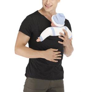 lot 2330 image: Kangaroo Shirt for Dad and Baby, V Neck Short Sleeve T-Shirts Dad Baby Carrier Shirt with Hat-Black-L