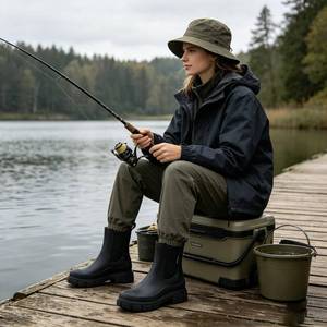 lot 2341 image: SIYAKE WomenS Waterproof Lug Sole Chelsea Rain Boots Fashion Platform Chunky Heel Rubber Garden Booties Casual Comfortable Non-Slip Outdoor Work Rain Shoes Boots (9,Beige)