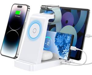 lot 2344 image: GAUOLN Wireless Charger for iPhone - 5 in 1 Charging Station for Multiple Devices Apple Fast Wireless Charging Stand Dock for iPhone 17 16e 16 15 14 13 12 Pro Max Apple Watch Airpods(White)