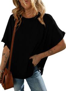 lot 2357 image: Dokotoo Womens Juniors Spring Summer Tops for Women 2026 Fashion Crew Neck T-Shirts Off Shoulder Short Sleeve Texture Waffle Knit Tunic Tops Loose Tee Shirts Black Medium