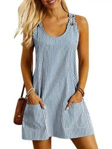 lot 2381 image: ETCYY NEW Womens Sleeveless Summer Dresses Casual U Neck Striped Sundresses StripedBlueWhite Medium
