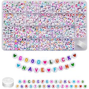 lot 2382 image: Amaney 1400pcs Colorful Letter Beads 4x7mm Alphabet A-Z Heart White Flat Round Acrylic Beads and Crystal Line for Jewelry Making Bracelets Necklaces Key Chains (Colorful Heart)