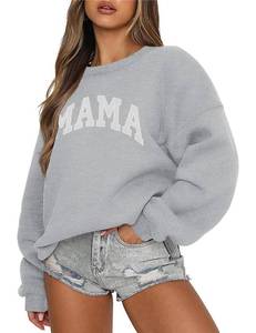 lot 2401 image: LOMON Mama Graphic Sweatshirt Women Long Sleeve Pullover Crewneck Sweater Casual Loose Fit Fleece Fall Tops��Charcoal green Letter,XL