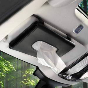 lot 2423 image: SEMBEM Car Tissue Holder for Sun Visor, PU Leather Napkin Case Box Black