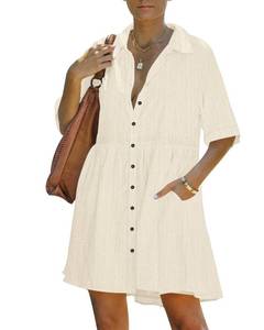 lot 2424 image: PYGFEMR Womens Summer Dress Short Sleeve Babydoll Dresses, Light Apricot S