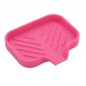 lot 2435 image: MicoYang Silicone Soap Dish with Drain Spout, Self-Draining Sink Organizer Tray for Bathroom and Kitchen, Sponges, Dispensers and Soap Holder, Non-Slip and Dishwasher Safe, Rose (Compact, 4.9�3.2)