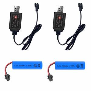 lot 2438 image: 2 Pack 3.7V 500mAh Rechargeable Batteries with Dual Protection and USB Charger Cables, SM-2P plug Design, Universally Compatible with Various Remote Control Cars Trucks, Stunts, and RC Toys