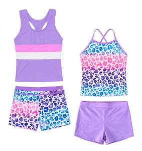 lot 2441 image: Akokvlar Girls Two Piece Bathing Suit Swimsuit Tankini Swimwear with Boyshort (6-7 Years, Purple Leopard)