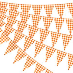 lot 2446 image: Pasimy 60 Pcs Orange Gingham Pennant Banner Fall Triangle Flags 49.21 Ft