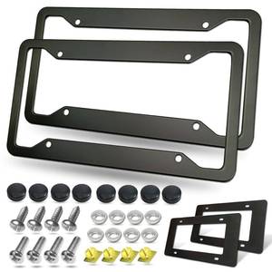 lot 2456 image: BGGTMO Matte Black License Plate Frames- 2 Pack Aluminum Car Tag Cover