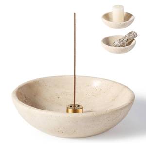 lot 2463 image: Koville Natural Travertine Incense Holder, Incense Holder for Sticks with 9 Holes, Handmade Incense Burner Ash Catcher for Meditation Yoga SPA, Balsam FirPalo SantoSageCone Incense Holder(Beige)