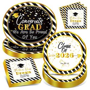 lot 2475 image: Nuolifee 100PCS Graduation Paper Plates and Napkins Set- (25 Guests)