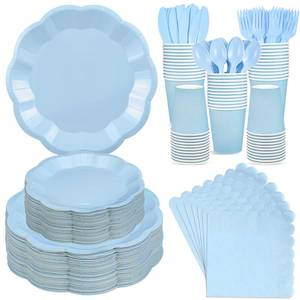lot 5909 image: NatNarr Light Blue Scalloped Paper Dinnerware Set 350 Pc