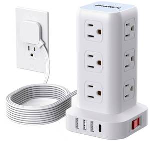 lot 6124 image: Smallrt Power Strip Tower 12 AC Outlets 4 USB