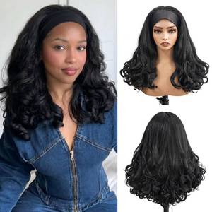 lot 6128 image: PREMPO Yaki Curly Headband Wig #1B Black 20