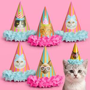 lot 6147 image: xo, Fetti Cat Mini Party Hats - Set of 10