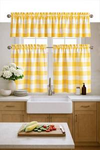 lot 6156 image: Softopia Cotton Buffalo Check Farmhouse Curtain Set 3-Piece